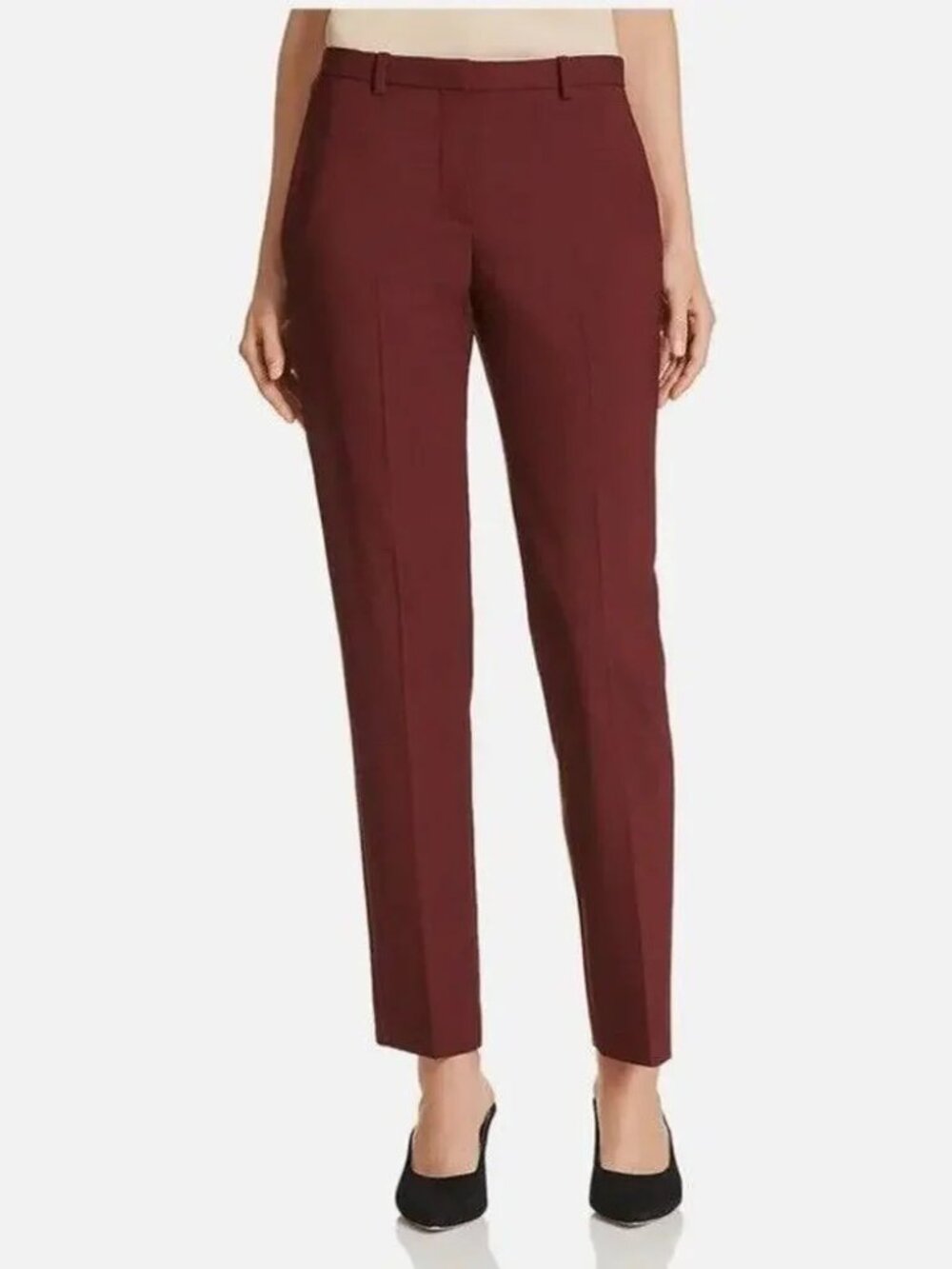 THEORY Deep Mulberry Wool Straight Leg Dress Trousers